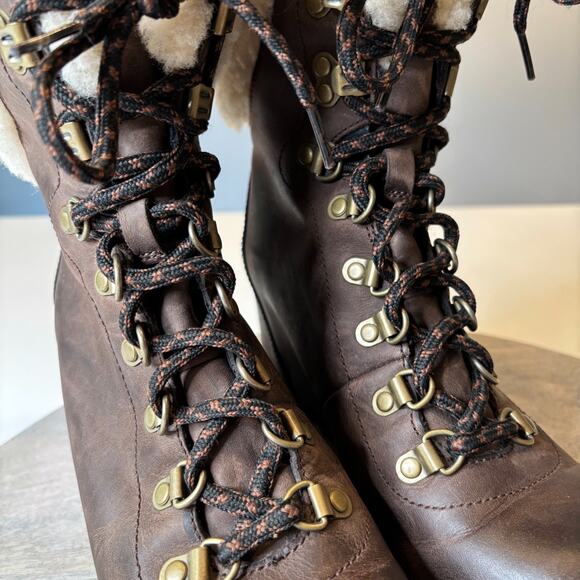 Sorel Conquest Wedge II Shearling Lace Up Boots Brown Leather Size 8 - Picture 6 of 12